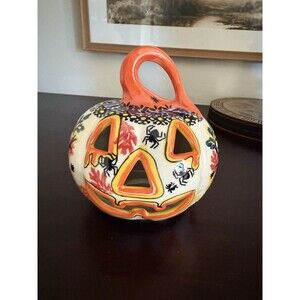 Polish Pottery Boleslawiec Kalich Pumpkin Jack-O-Lantern Tealight Halloween 5”